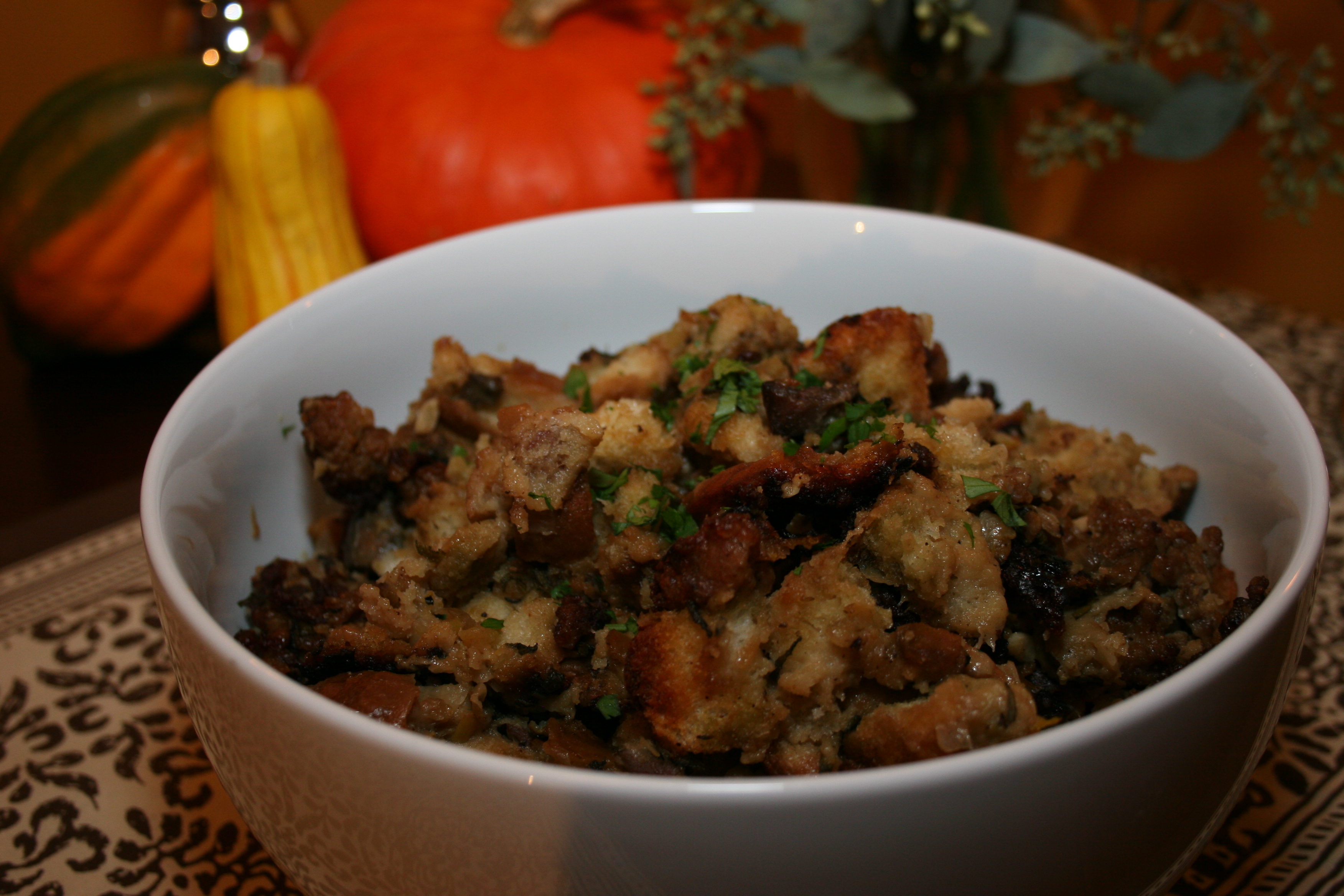 stuffing for turkey dinner in a bowl ready to serve